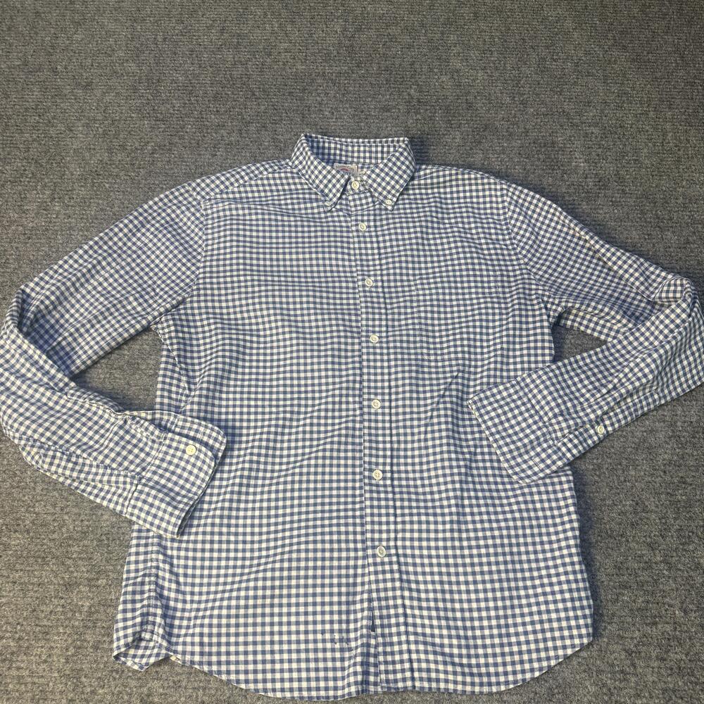 Faherty Shirt Mens Medium Blue White Gingham Button Down Long Sleeve Stretch
